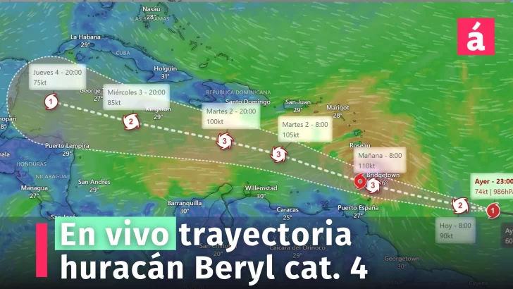En vivo: Huracán Beryl ya es categoría 4. Onamet emite las alertas además por onda tropical y vaguada