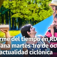 Pronóstico del tiempo para mañana martes 1ro. de octubre en República Dominicana. También la actualidad ciclónica