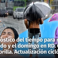 Así estarán las condiciones del tiempo mañana sábado 5 y domingo 6 de octubre en República Dominicana. Lleve su sombrilla. También la actualidad ciclónica