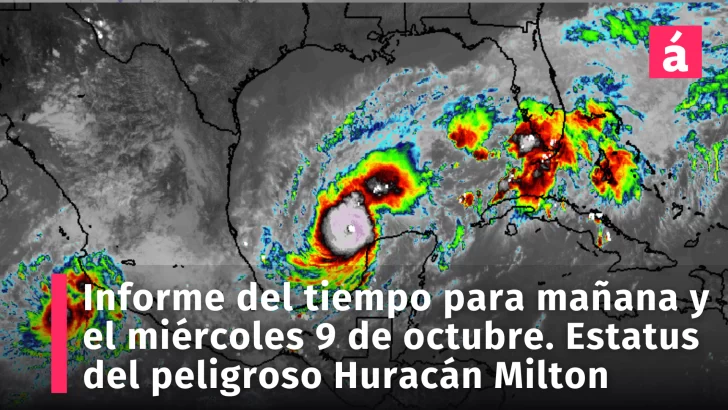 Pronóstico del tiempo para mañana martes y el miércoles 9 en República Dominicana. El huracán Milton es cat. 5 en el Golfo de México en dirección a la Florida