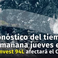 Pronóstico del tiempo de mañana jueves 17 de octubre y la proyección del INVEST 94 de fuertes lluvias hacia Puerto Rico y zonas del Caribe