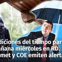 Condiciones del tiempo para la noche y mañana miércoles 23 de octubre en la República Dominicana. El Indomet y el COE emiten alerta verde por las lluvias