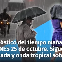 Mañana viernes 25 de octubre así será el pronóstico del tiempo para la República Dominicana. ¡No deje la sombrilla!