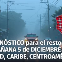 Pronóstico del Tiempo para República Dominicana y el Caribe el resto del día de Hoy y Mañana Jueves 5-12-2024: Lluvias Intensas por Vaguada Persistente