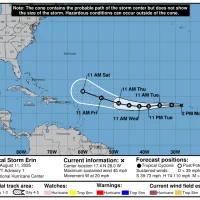 Clima en República Dominicana: Se Forma la Tormenta ERIN, autoridades le dan seguimiento a trayectoria. Una vaguada, calentamiento y el viento del este/sureste en horas de la tarde producirán aguaceros locales