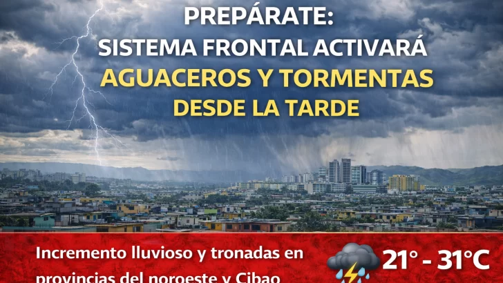 El clima para Republica Dominicana hoy: Prepárate sistema frontal activará aguaceros y tormentas desde la tarde