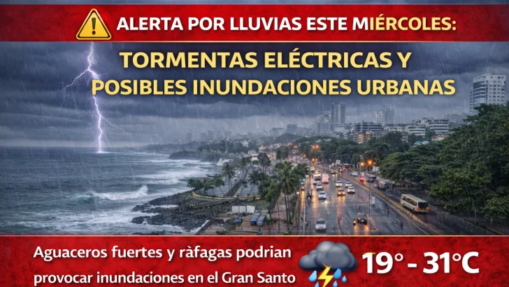 El clima para Republica Dominicana hoy: Alerta por lluvias este miércoles tormentas eléctricas y posibles inundaciones urbanas COE activa alertas en las siguientes provincias