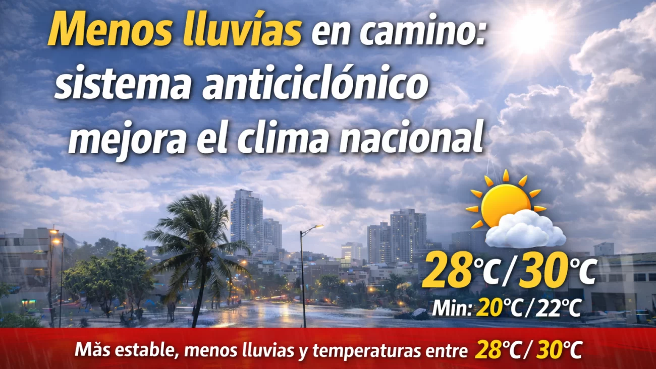 El clima para Republica Dominicana hoy: Menos lluvias en camino sistema anticiclónico mejora el clima nacional, COE descontinúa alertas meteorológicas