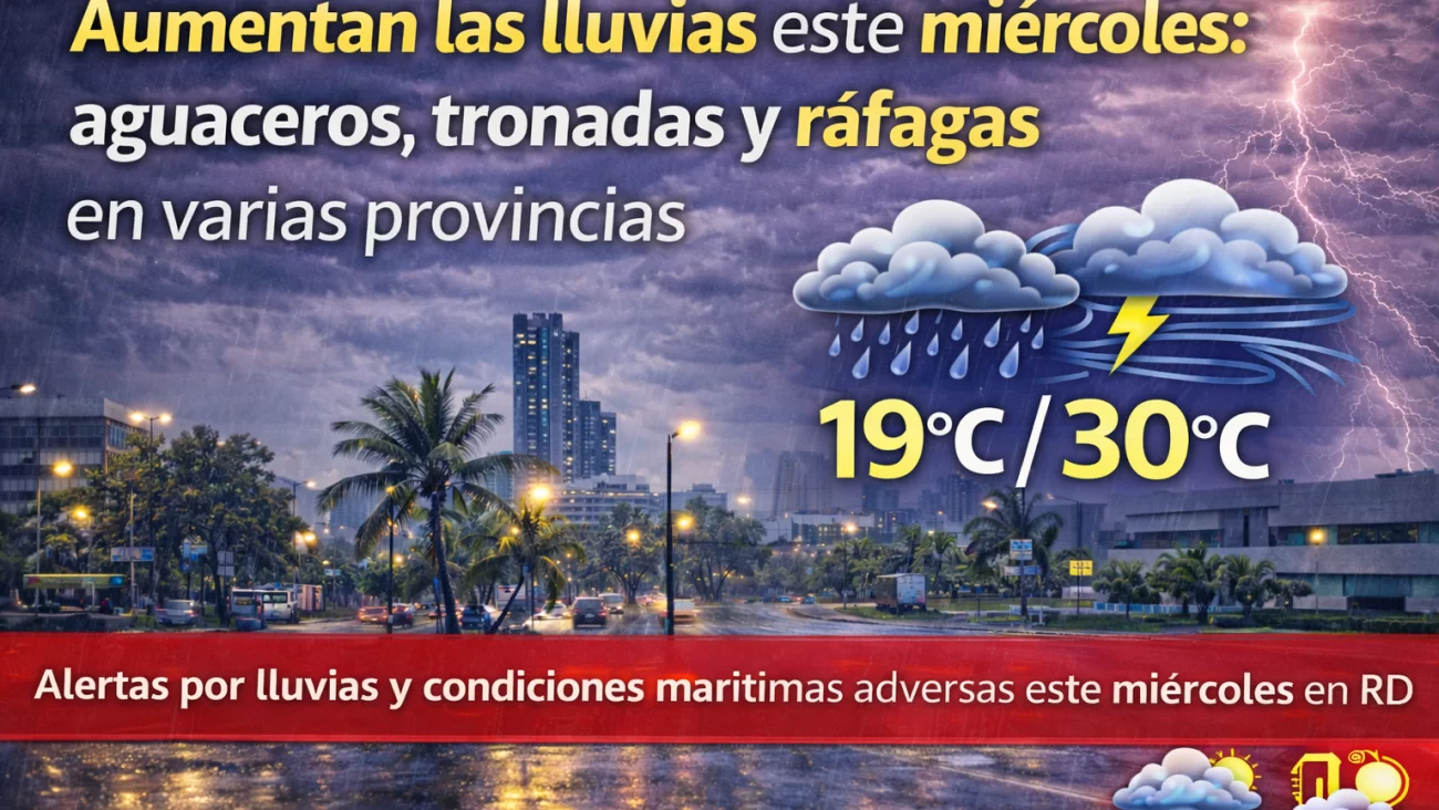 El clima para Republica Dominicana hoy: Aumentan las lluvias este miércoles aguaceros, tronadas y ráfagas en varias provincias