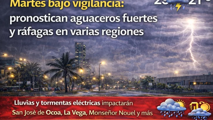 El clima para Republica Dominicana hoy: martes bajo vigilancia pronostican aguaceros fuertes y ráfagas en varias regiones
