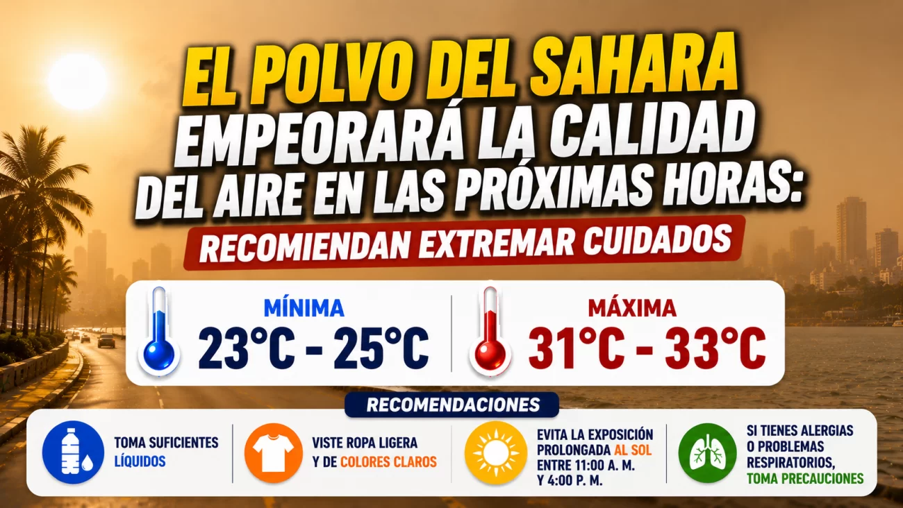 El clima para Republica Dominicana hoy: El polvo del Sahara empeorará la calidad del aire en las próximas horas: recomiendan extremar cuidados