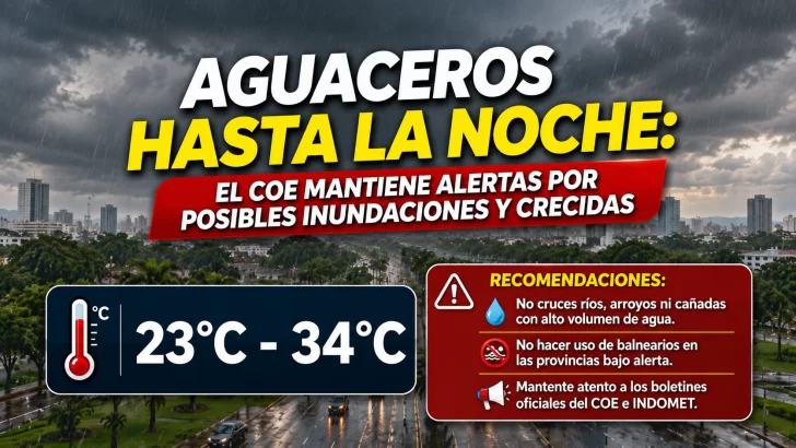 El clima para Republica Dominicana hoy: Aguaceros hasta la noche el COE mantiene alertas por posibles inundaciones y crecidas