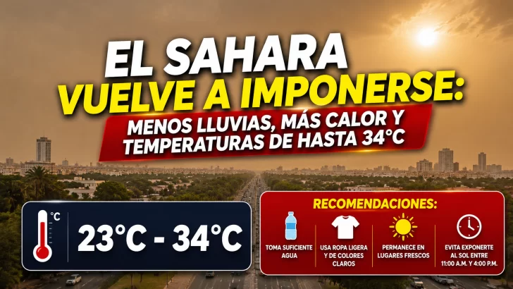 El clima para Republica Dominicana hoy: Polvo del Sahara vuelve a imponerse: menos lluvias, más calor y temperaturas de hasta 34°C