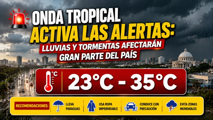 El clima hoy para Republica Dominicana: Onda tropical activa las alertas lluvias y tormentas afectarán gran parte del país