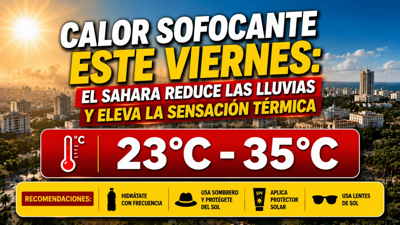 El clima hoy para Republica Dominicana: Calor sofocante este viernes el Sahara reduce las lluvias y eleva la sensación térmica