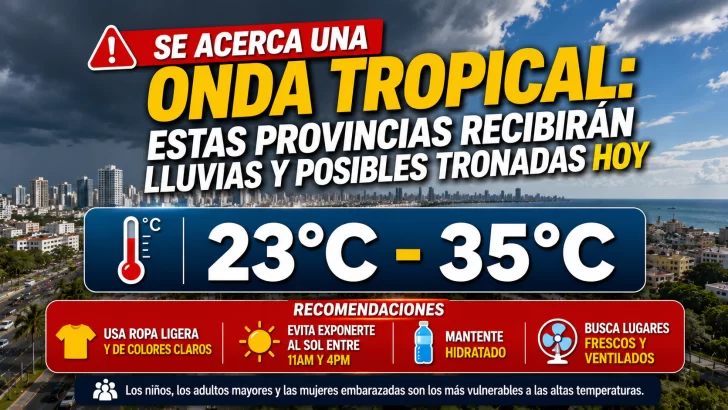 El clima hoy para Republica Dominicana: Se acerca una onda tropical estas provincias recibirán lluvias y posibles tronadas hoy