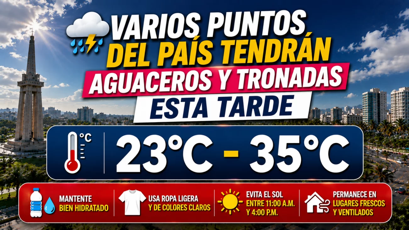 El clima hoy para Republica Dominicana: Varios puntos del país tendrán aguaceros y tronadas esta tarde, lee aquí las provincias afectadas