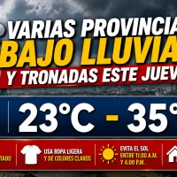 El clima hoy para Republica Dominicana: Varias provincias bajo lluvias y tronadas este jueves