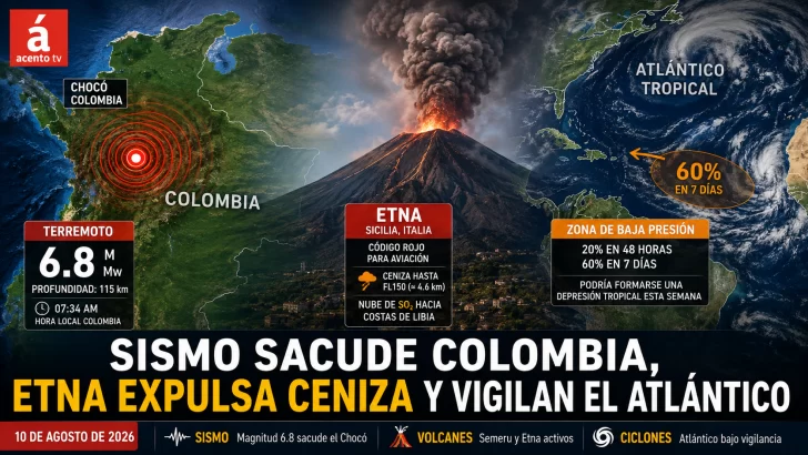 Sismo sacude Colombia, Etna expulsa ceniza y vigilan el Atlántico