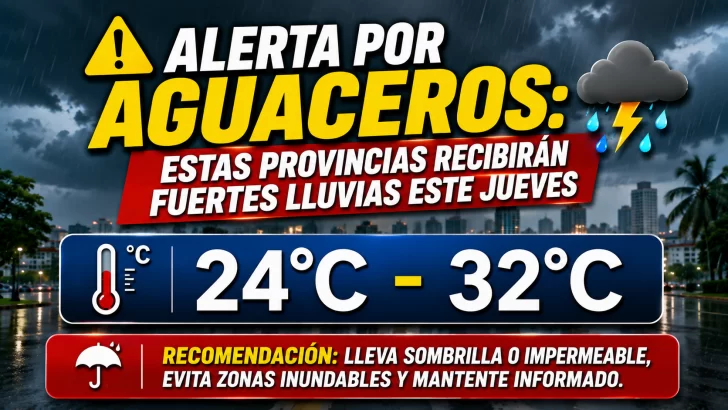 El clima hoy para Republica Dominicana: Alerta por aguaceros estas provincias recibirán fuertes lluvias este jueves