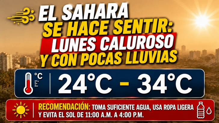 El clima hoy para Republica Dominicana: El Sahara se hace sentir, lunes caluroso y con pocas lluvias