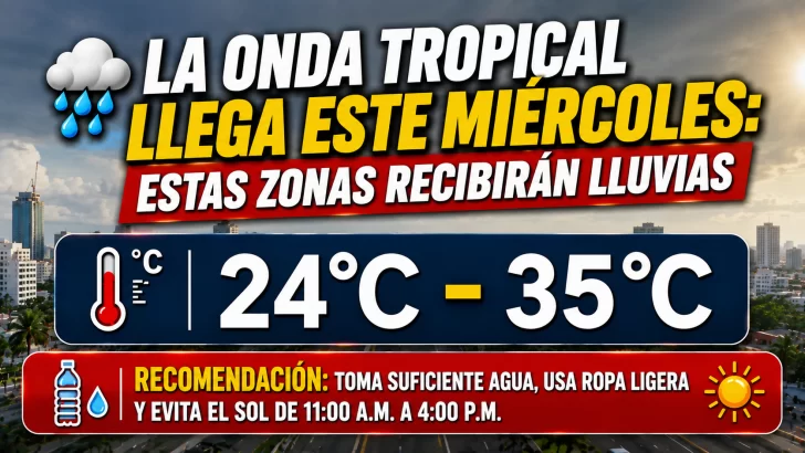 El clima hoy para Republica Dominicana: La onda tropical llega este miércoles: estas zonas recibirán lluvias