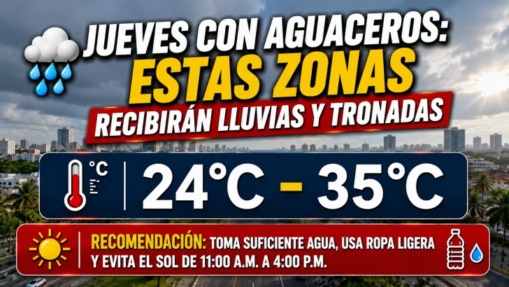 El clima hoy para Republica Dominicana: Jueves con aguaceros estas zonas recibirán lluvias y tronadas
