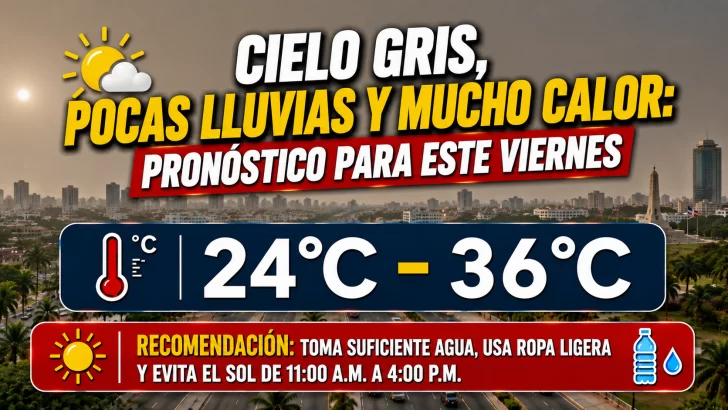 El clima hoy para Republica Dominicana: Cielo gris, pocas lluvias y mucho calor pronóstico para este viernes