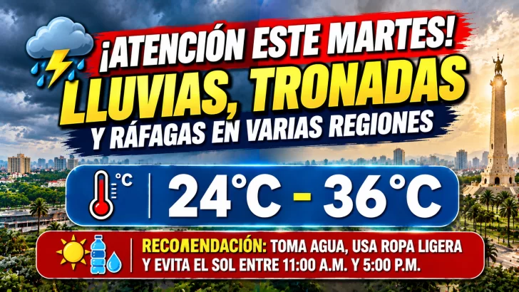 El clima hoy para Republica Dominicana: Atención este martes lluvias, tronadas y ráfagas en varias regiones