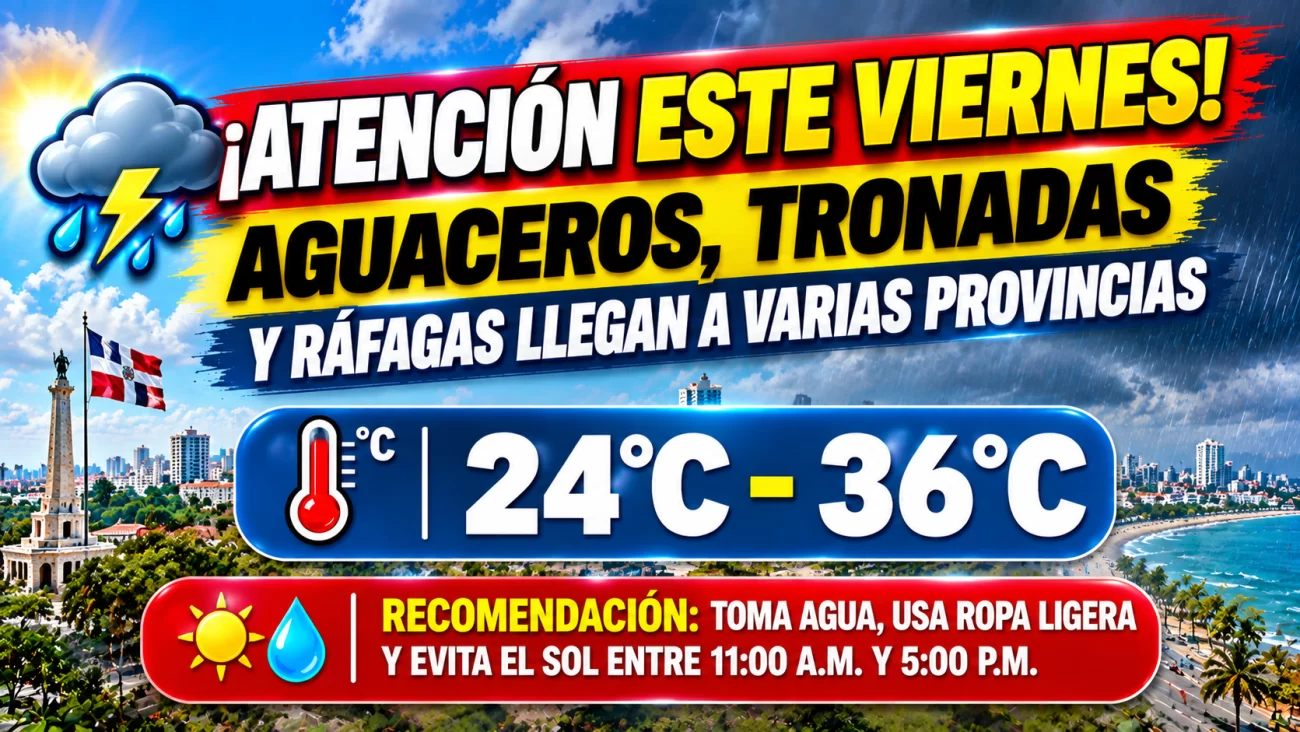 El clima hoy para Republica Dominicana: ¡Atención este viernes! Aguaceros, tronadas y ráfagas llegan a varias provincias