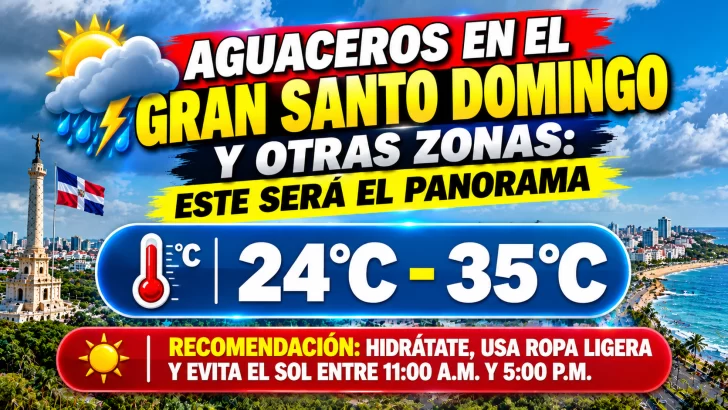 El clima hoy para Republica Dominicana: Aguaceros en el Gran Santo Domingo y otras zonas este será el panorama