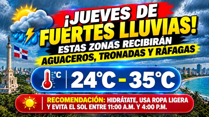 El clima hoy para Republica Dominicana: jueves de fuertes lluvias: estas zonas recibirán aguaceros, tronadas y ráfagas