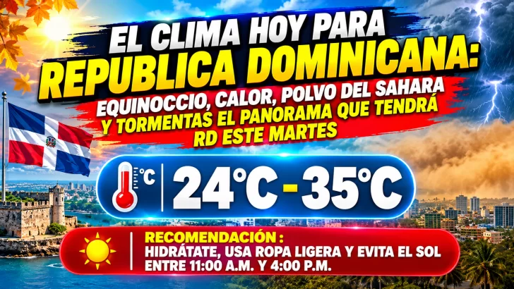 El clima hoy para Republica Dominicana: Equinoccio, calor, polvo del Sahara y tormentas el panorama que tendrá RD este martes