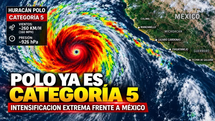 Huracán Polo alcanza categoría 5 con 260 km/h frente a México