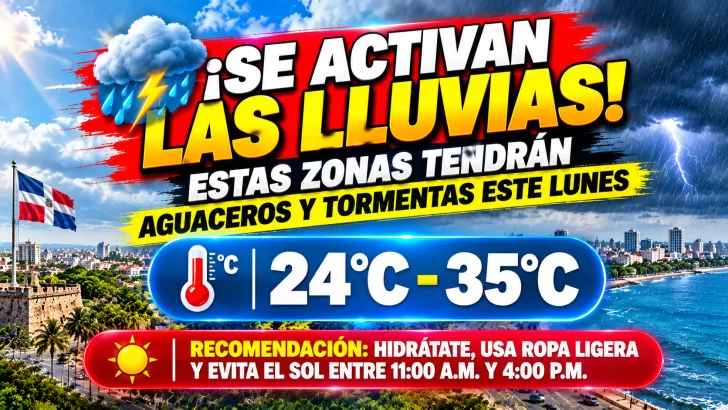 El clima hoy para Republica Dominicana: ¡Se activan las lluvias! Estas zonas tendrán aguaceros y tormentas este lunes