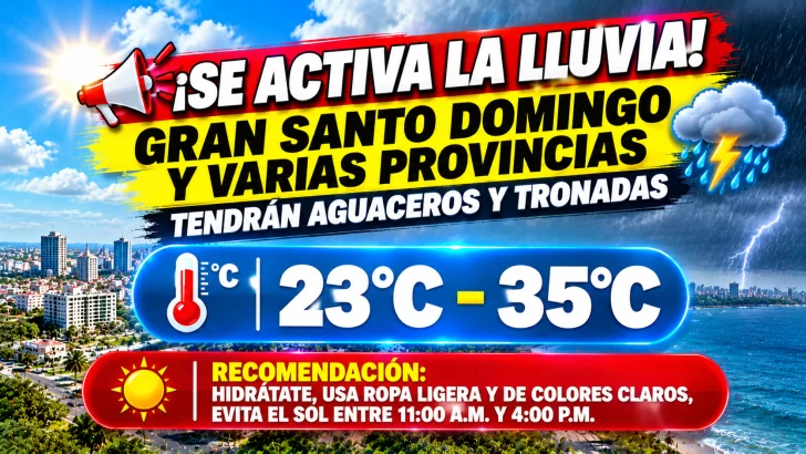 El clima hoy para Republica Dominicana: ¡Se activa la lluvia! Gran Santo Domingo y varias provincias tendrán aguaceros y tronadas