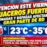 El clima hoy para Republica Dominicana: ¡Atención este viernes! Aguaceros fuertes, tronadas y ráfagas afectarán gran parte de RD