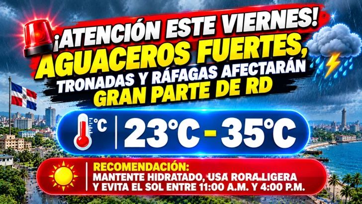 El clima hoy para Republica Dominicana: ¡Atención este viernes! Aguaceros fuertes, tronadas y ráfagas afectarán gran parte de RD