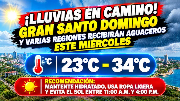 El clima hoy para Republica Dominicana: Lluvias en camino, Gran Santo Domingo y varias regiones recibirán aguaceros este miércoles
