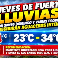 El clima hoy para Republica Dominicana: jueves de fuertes lluvias Gran Santo Domingo y varias provincias recibirán aguaceros intensos