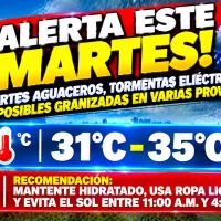 El clima hoy para Republica Dominicana: Alerta este martes Fuertes aguaceros, tormentas eléctricas y posibles granizadas en varias provincias