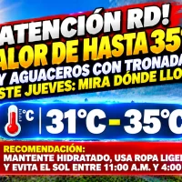 El clima hoy para Republica Dominicana: Calor de hasta 35 °C y aguaceros con tronadas este jueves, mira dónde lloverá