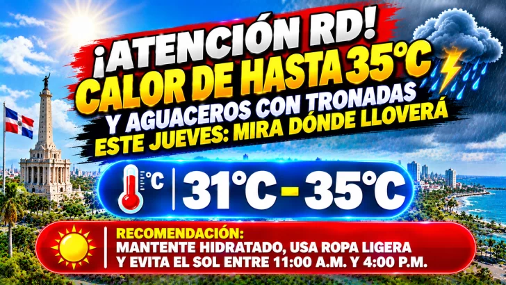 El clima hoy para Republica Dominicana: Calor de hasta 35 °C y aguaceros con tronadas este jueves, mira dónde lloverá