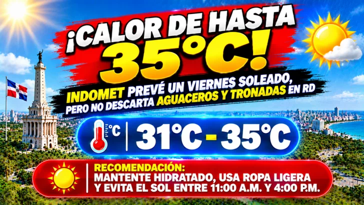 El clima hoy para Republica Dominicana: INDOMET prevé un viernes soleado, pero no descarta aguaceros y tronadas en RD