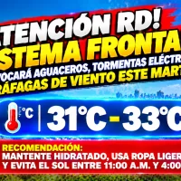 El clima hoy para Republica Dominicana: Sistema frontal provocará aguaceros, tormentas eléctricas y ráfagas de viento este martes