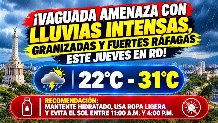 El clima hoy para Republica Dominicana: Vaguada amenaza con lluvias intensas, granizadas y fuertes ráfagas este jueves
