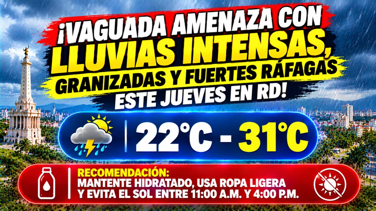 El clima hoy para Republica Dominicana: Vaguada amenaza con lluvias intensas, granizadas y fuertes ráfagas este jueves