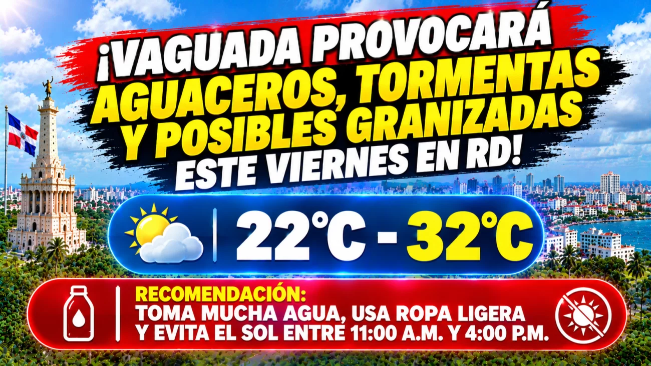 El clima hoy para Republica Dominicana: Vaguada provocará aguaceros, tormentas y posibles granizadas este viernes