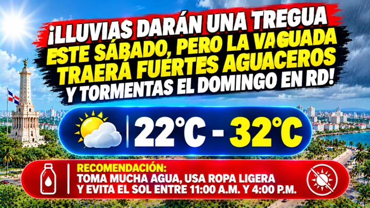El clima hoy para Republica Dominicana: Lluvias darán una tregua este sábado, pero la vaguada traerá fuertes aguaceros y tormentas el domingo en RD